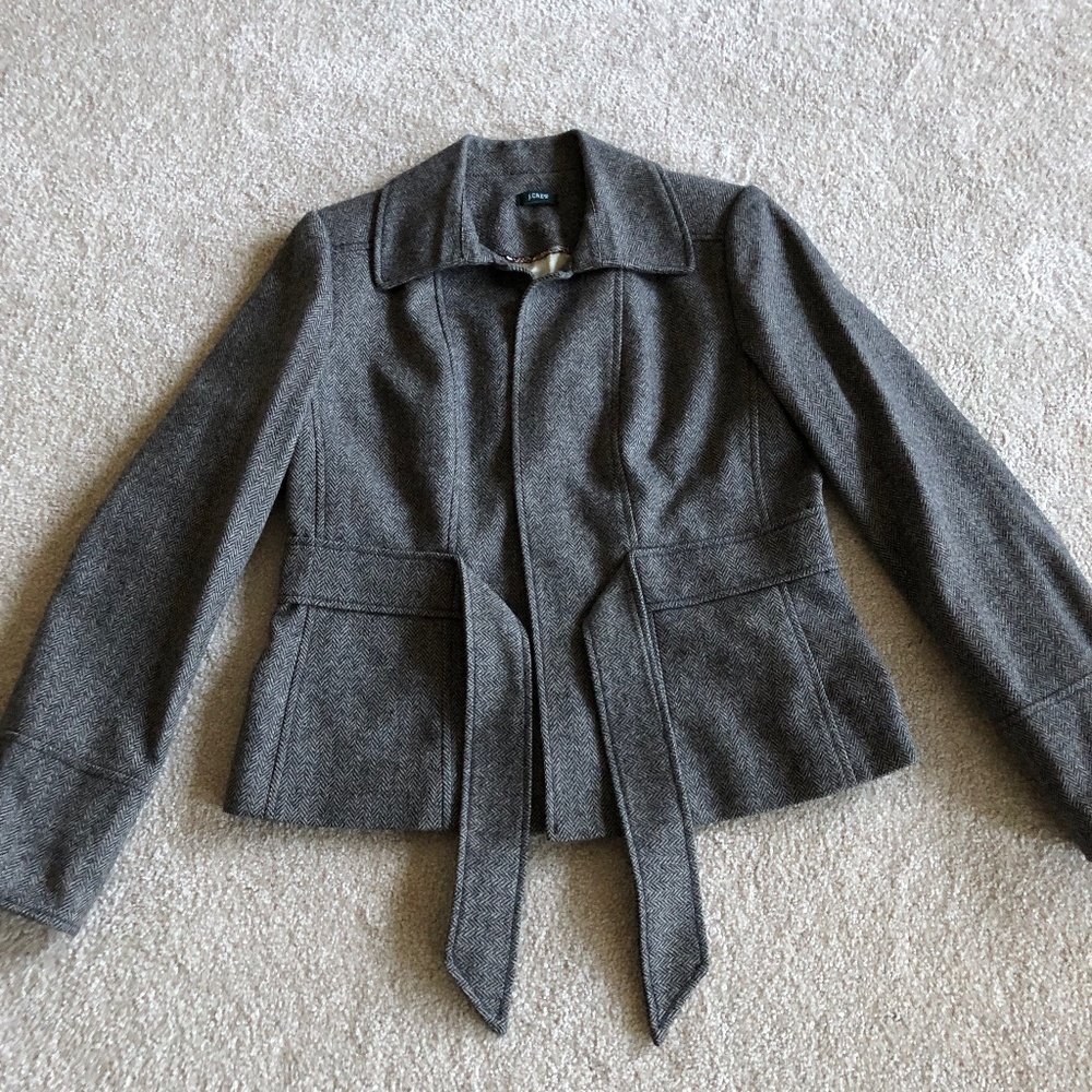 J.Crew Scottish Wool Herringbone Front-Tie Jacket